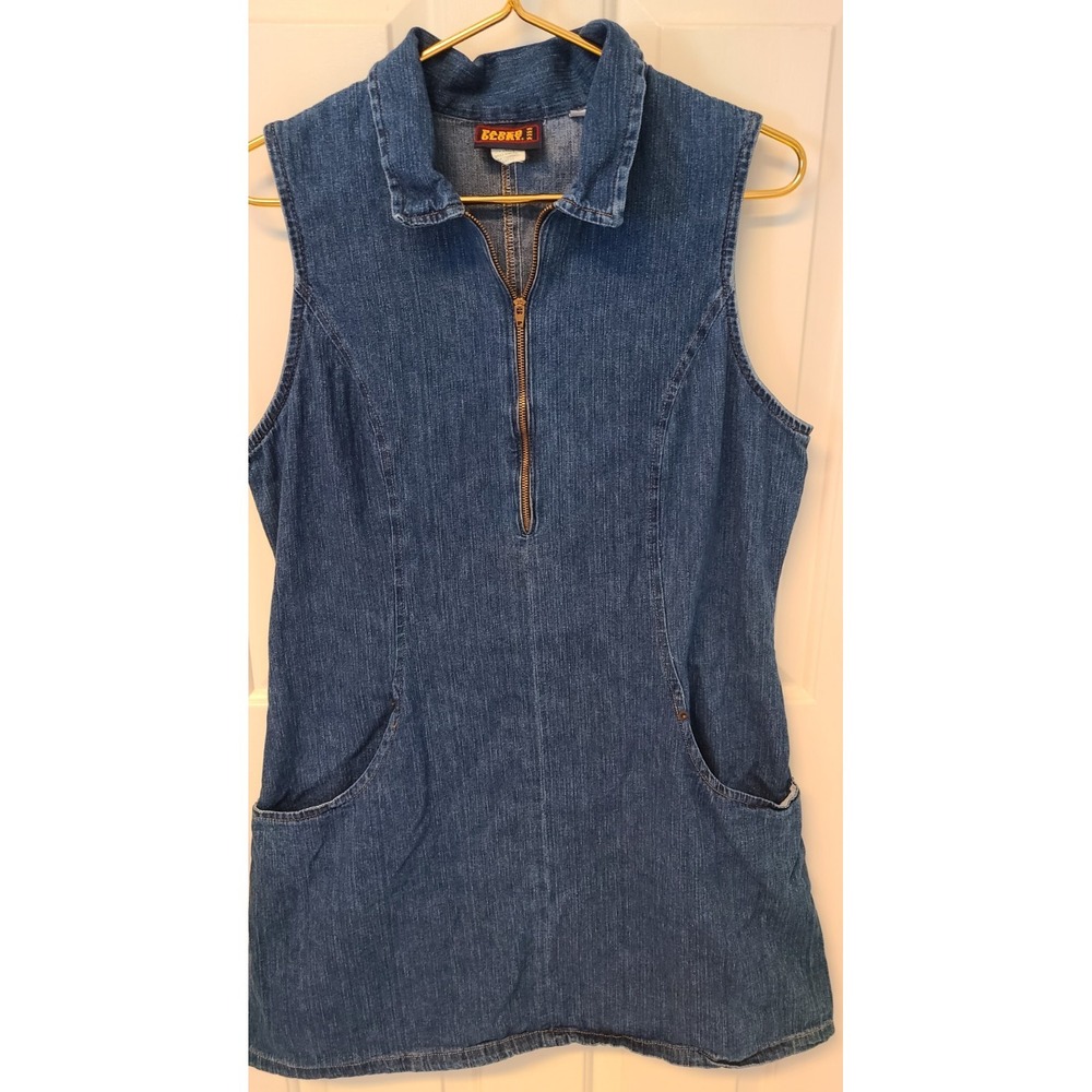 Vtg 90s Y2K Faded Glory Denim Jean 1/2 Zipper Jumper Dress Size Large Minimalist - Picture 7 of 9